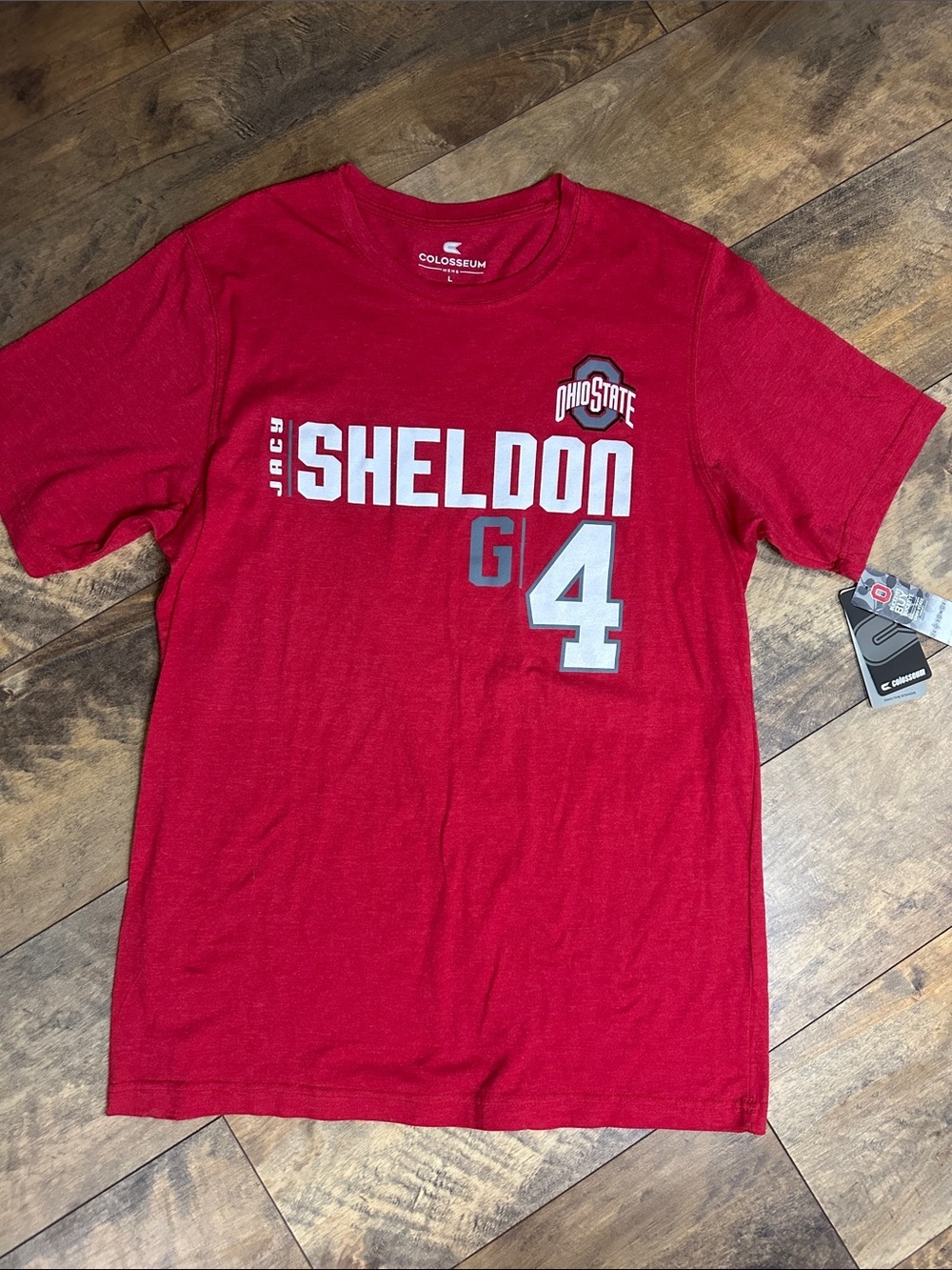 Colosseum Red Ohio State 'Jacky Sheldon G4' Graphic Short Sleeve Tee, Size L NWT